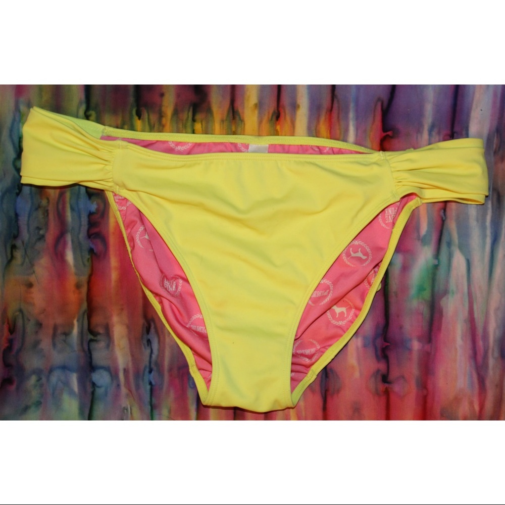 VICTORIA SECRET Pink Yellow Swim Bottoms- M